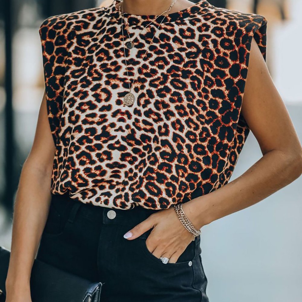 Leopard Padded Muscle  Tunic Tee